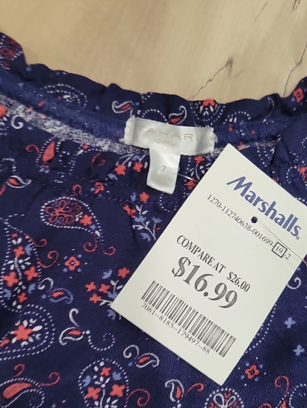 Tahari Girls Navy Blue Dress with Red and White Paisley Print